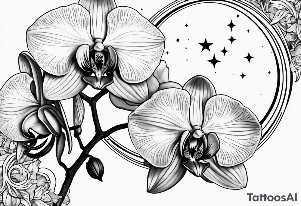 Orchid and crescent moon tattoo idea