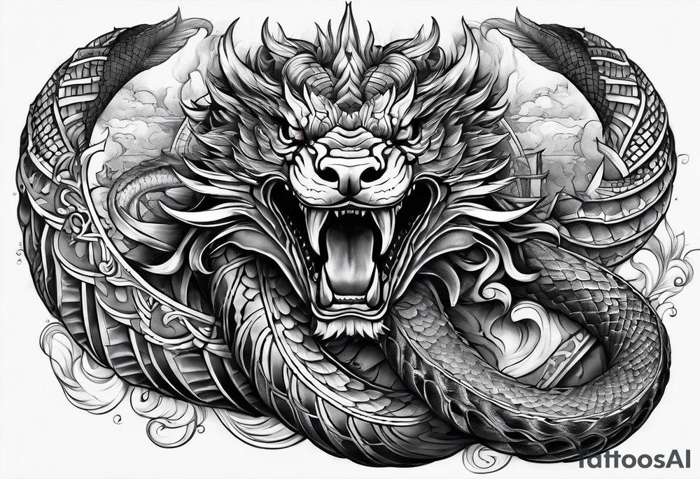 quetzalcoatl snake arm sleeve tattoo idea