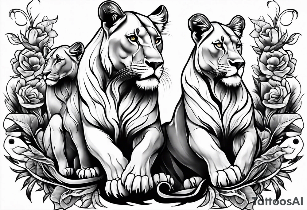Lioness on her hind legs
protecting her two cubs tattoo idea Lioness on her hind legs
protecting her two cubs tattoo idea