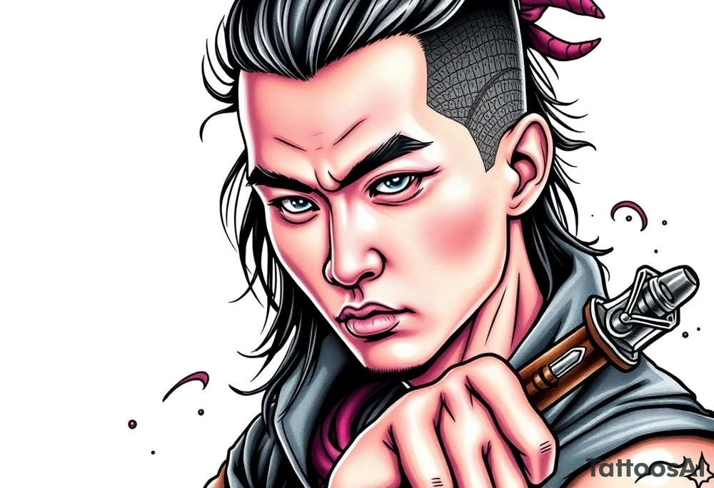 Handsome Asian young guy is a witch fighter tattoo idea