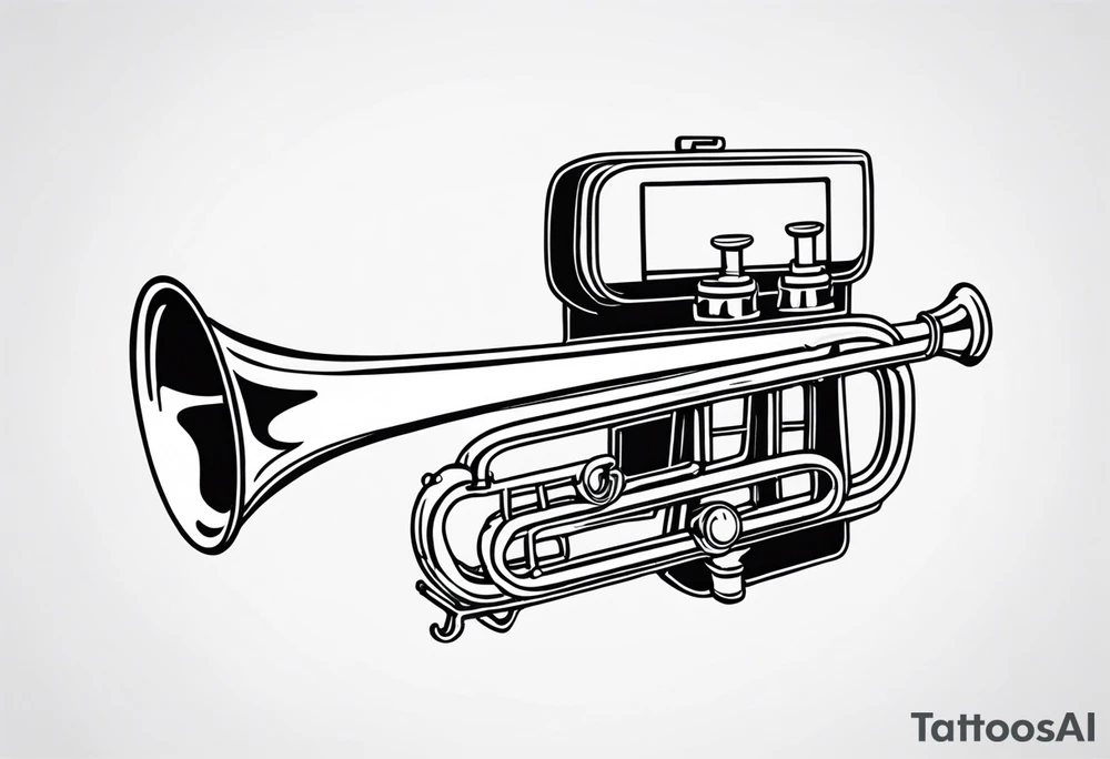 trombone and camera drawn with a single line tattoo idea