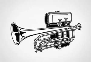 trombone and camera drawn with a single line tattoo idea