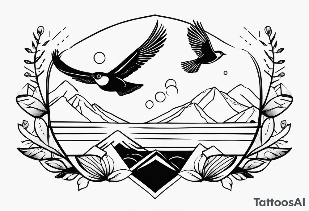 travel tattoo with bird elements tattoo idea