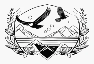 travel tattoo with bird elements tattoo idea