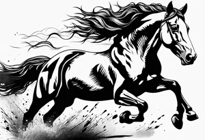 Mustang horse running along blood stomping tattoo idea