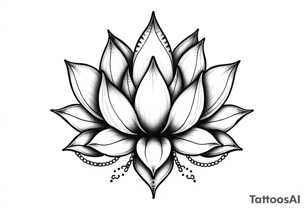 Lotus flower with dotwork chains tattoo idea