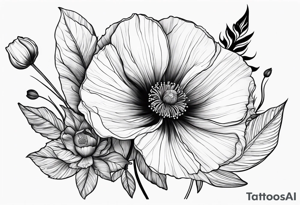 Cosmo flower and poppy flower tattoo idea