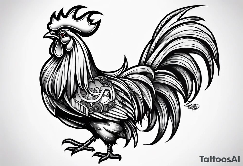 cartoon rooster holding a machine gun tattoo idea