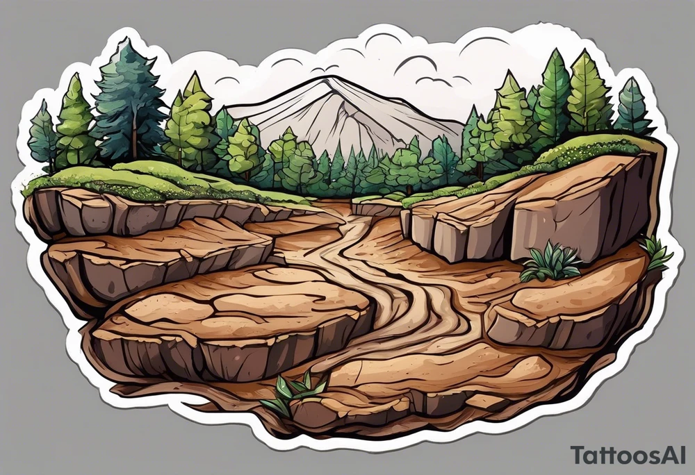 Create a tattoo of a flat topped rock Ebenezer with a base under the ground line that is pointed and deep, surrounded by freshly tilled and raked soil ready to be planted and under ground in front of the rock, a seed planted and pushing through the soil tattoo idea