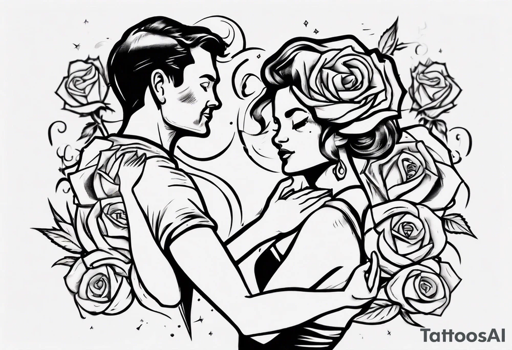 Couple dancing on a rose tattoo idea