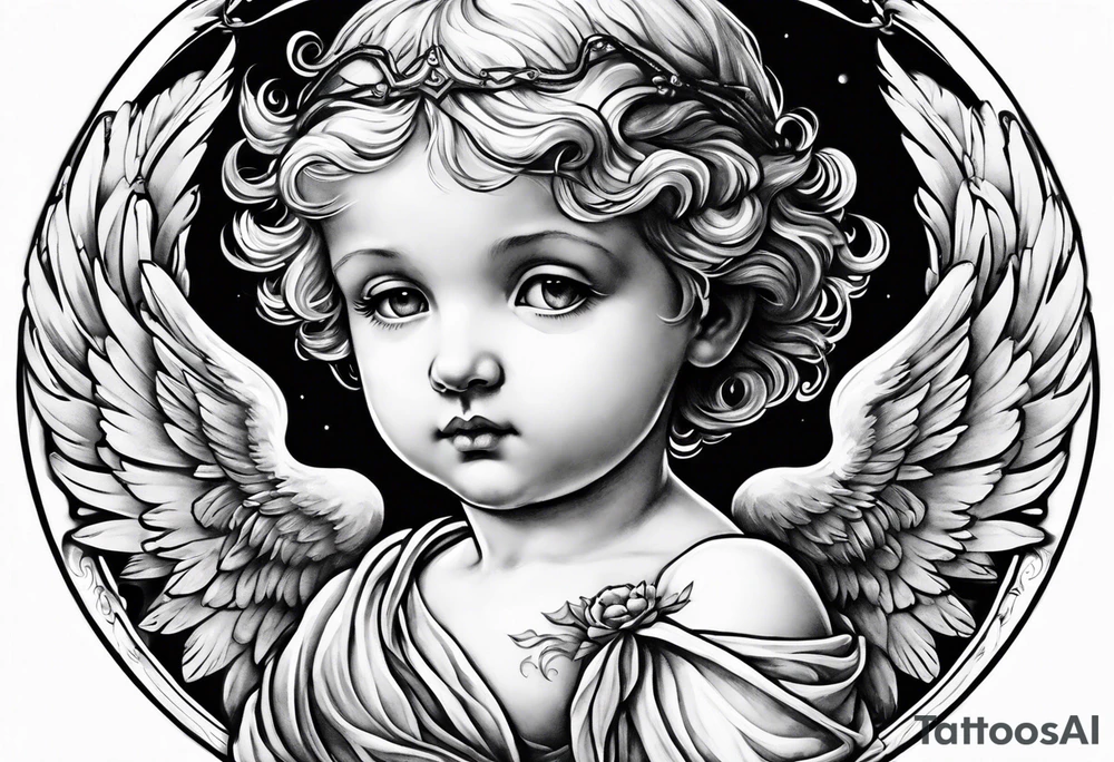 little angel holding the globus tattoo idea