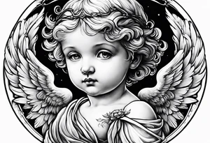little angel holding the globus tattoo idea