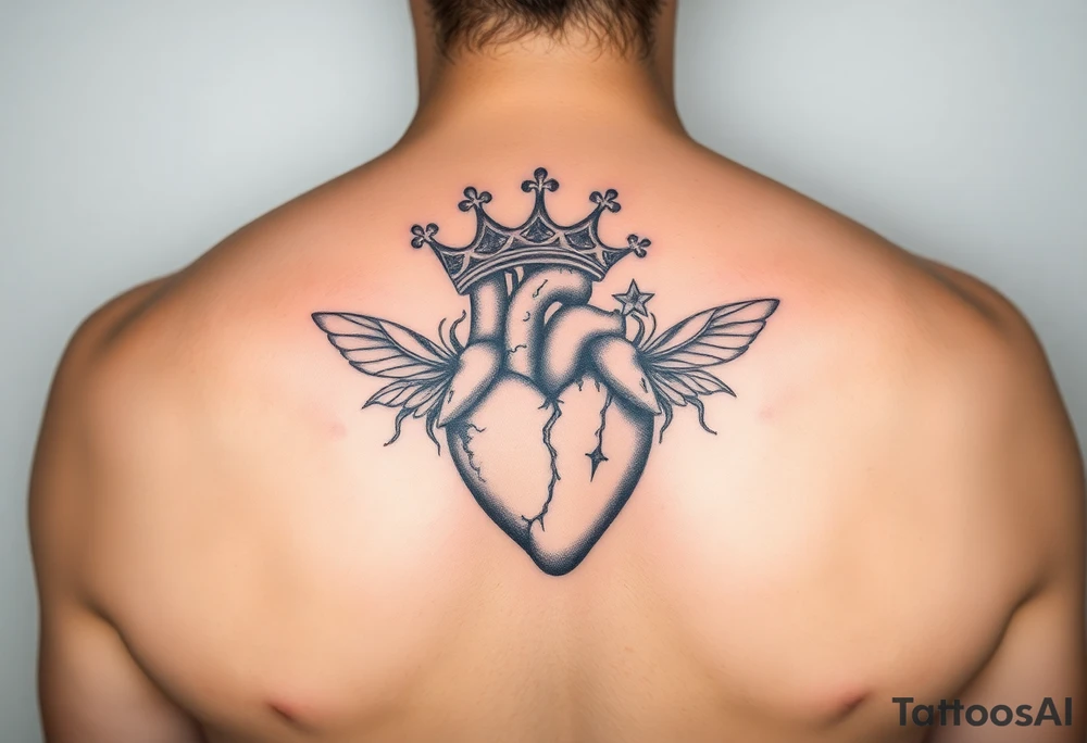 heart with crown and butteflys tattoo idea