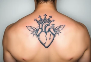 heart with crown and butteflys tattoo idea
