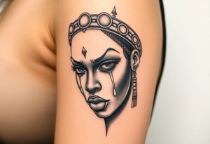 African goddess with white eyes crying white tears tattoo idea