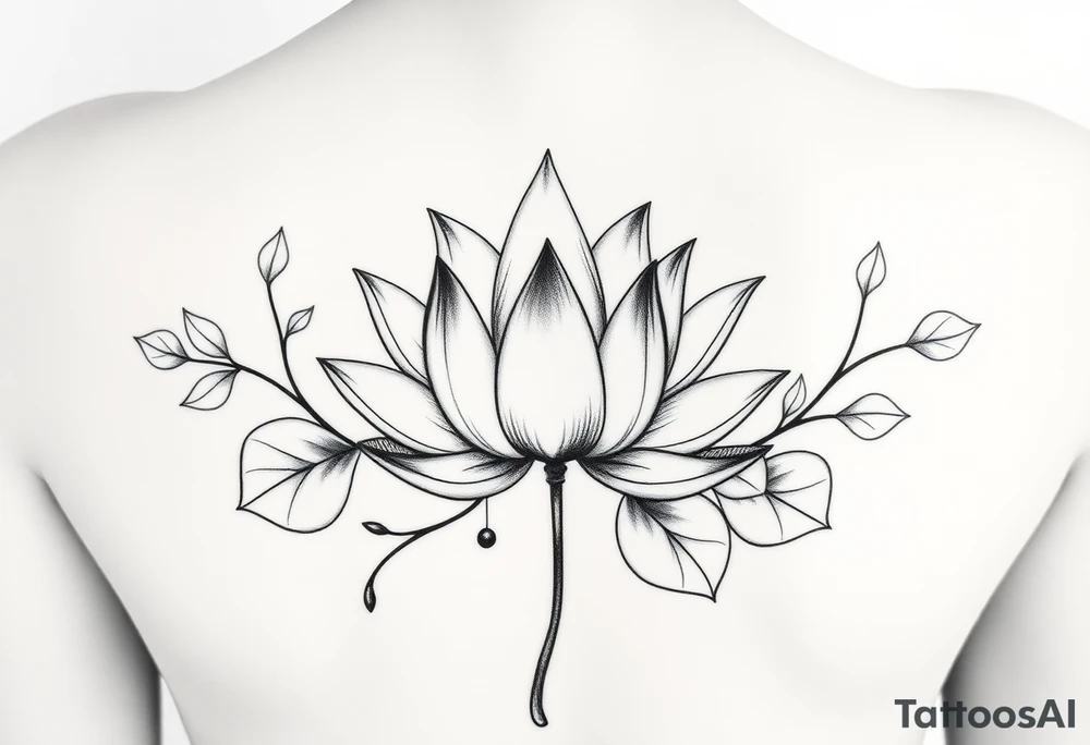 Lotus unalome with stems and leaves underboob tattoo idea