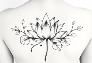 Lotus unalome with stems and leaves underboob tattoo idea