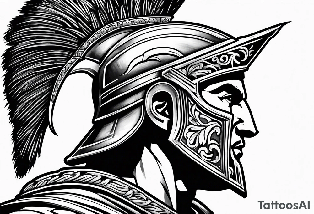 Side profile Spartan Solider ancient roman city in the background tattoo idea Side profile Spartan Solider ancient roman city in the background tattoo idea