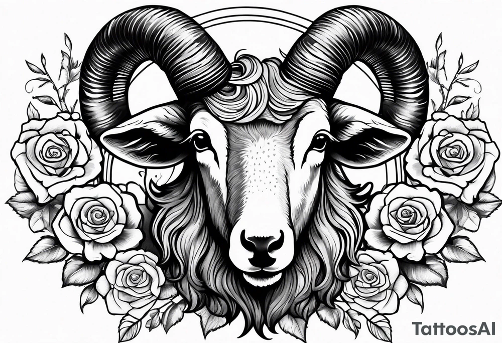 Black sheep with horns and angel wings for arm tattoo and roses around tattoo idea