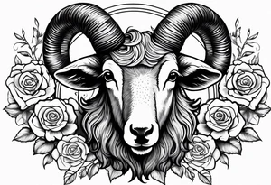 Black sheep with horns and angel wings for arm tattoo and roses around tattoo idea