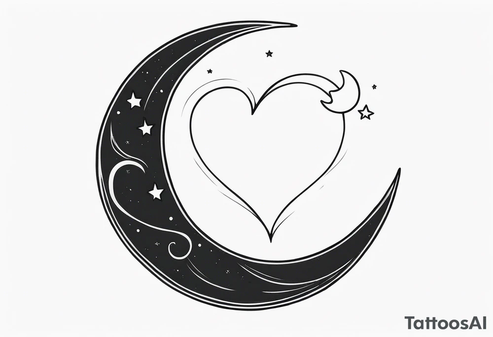 Crescent moon with a love heart inside it tattoo idea