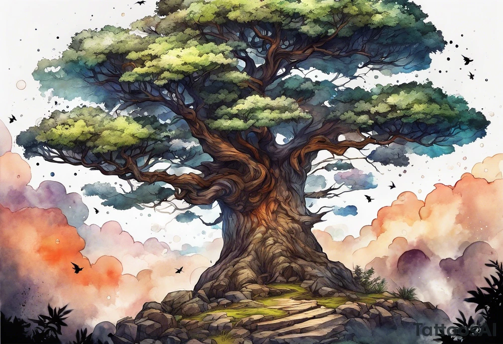 Tree with space fighters tattoo idea