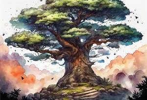 Tree with space fighters tattoo idea
