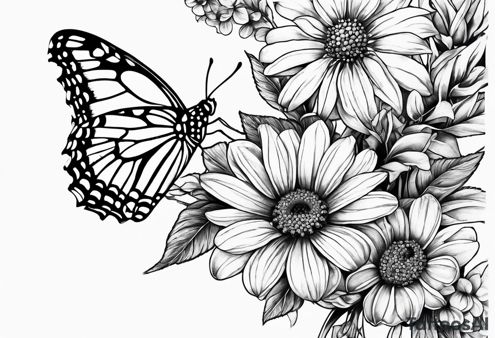 Wildflowers, prairie plants, butterfly, ladybug tattoo idea