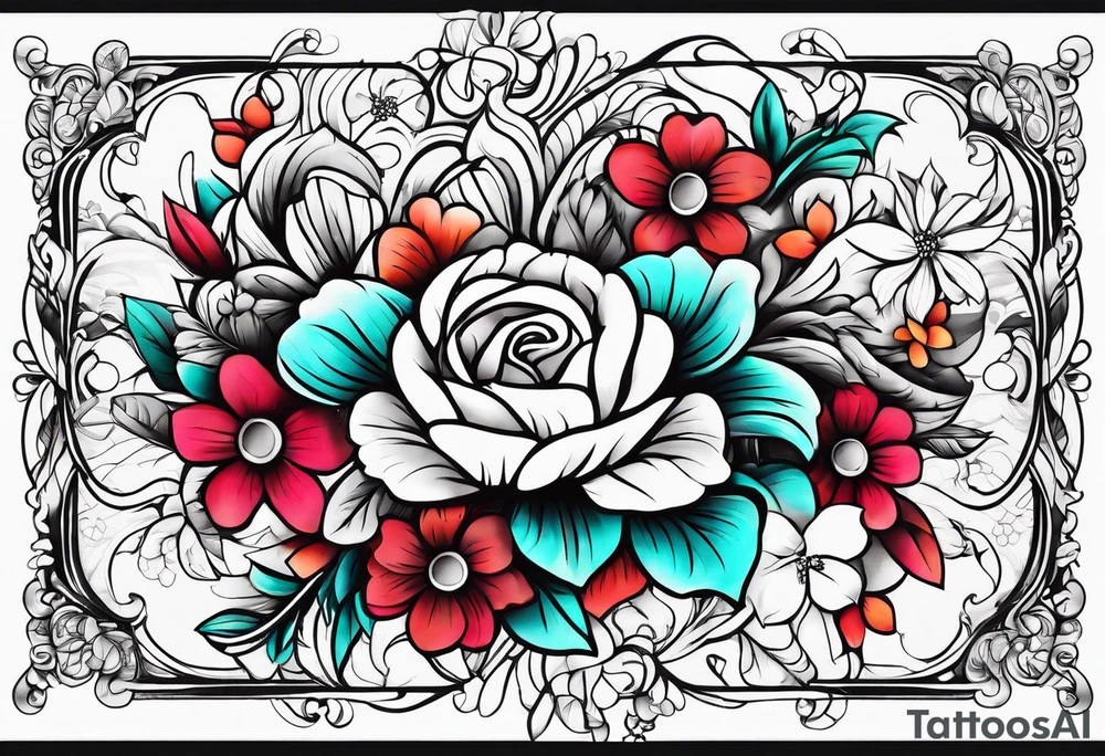Arm sleeve dedicated to mom with multicolor flowers tattoo idea