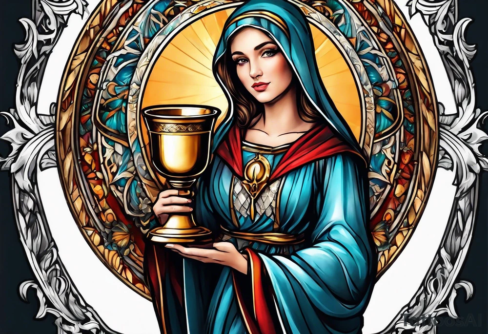 Female saint holding a chalice tattoo idea