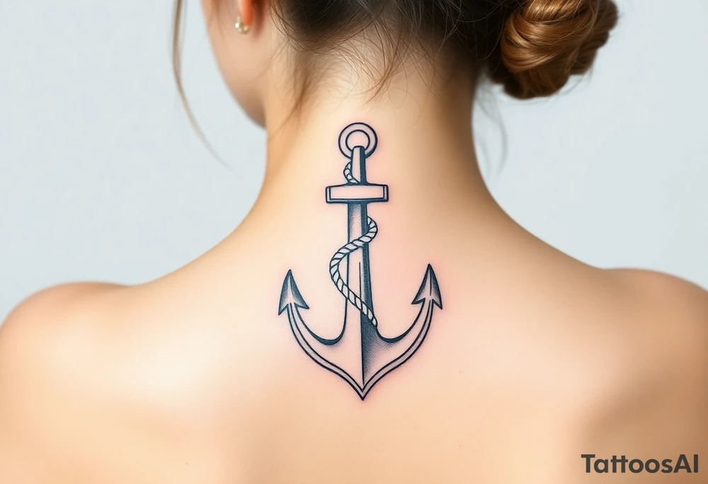 weathered anchor wrapped in nautical rope with sea waves tattoo idea