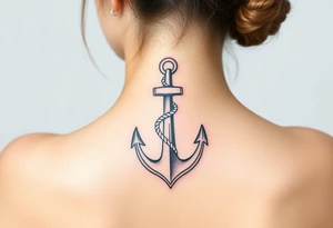 weathered anchor wrapped in nautical rope with sea waves tattoo idea