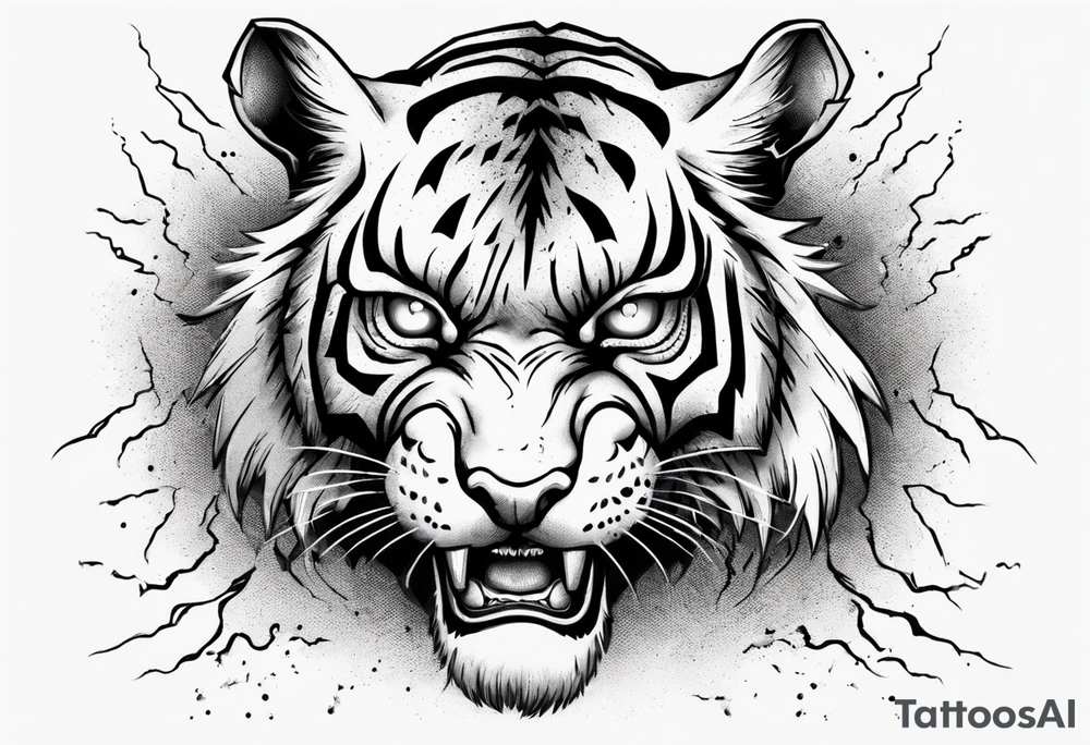 mythical ferocious tiger with lightning around it. The tattoo is for a forearm sleeve tattoo idea