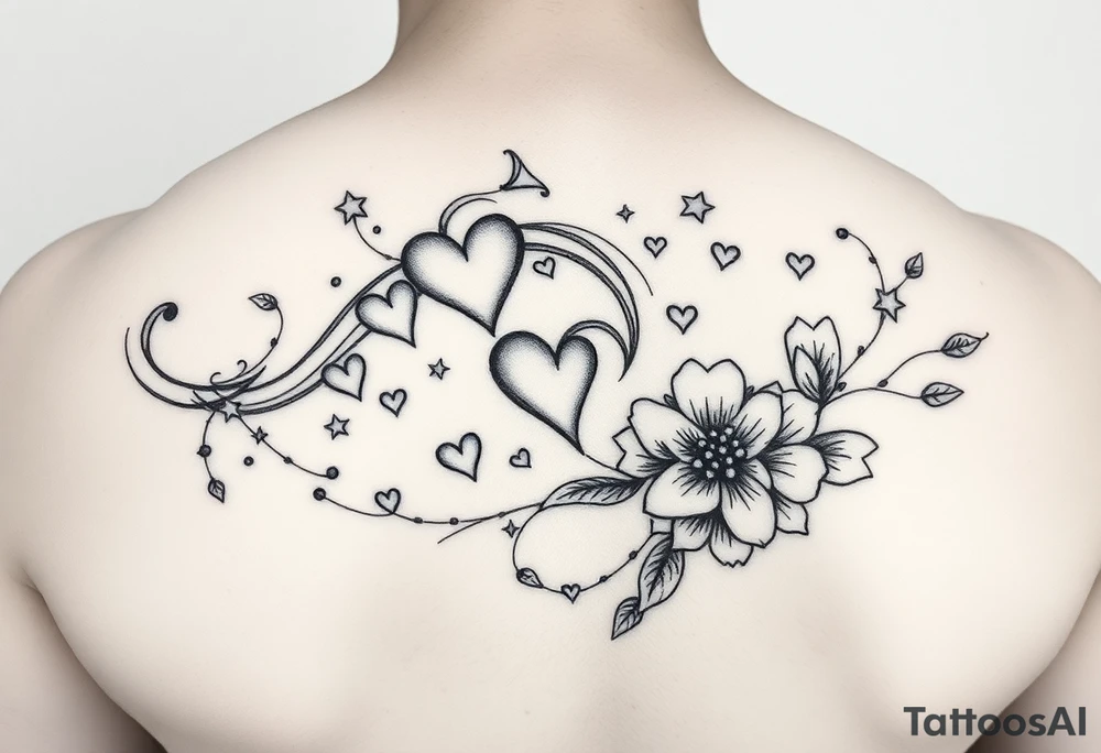I want swirling lines like wind with hearts and stars an flowers with makeup tattoo idea