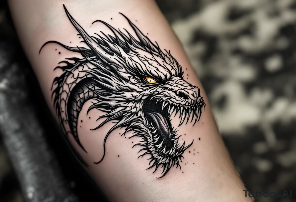 scary big dragon hissing long tattoo idea