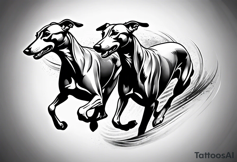 realistic Running greyhound racing tattoo idea
