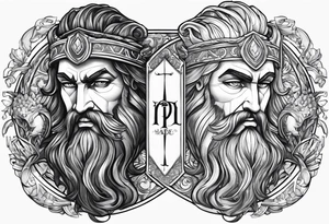 Poseidon and hades back to back with font in between and year of birth underneath tattoo idea