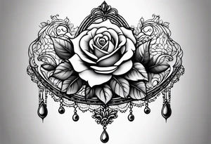 A chandelier style rose with Gothic Victorian lace on shoulder tattoo idea