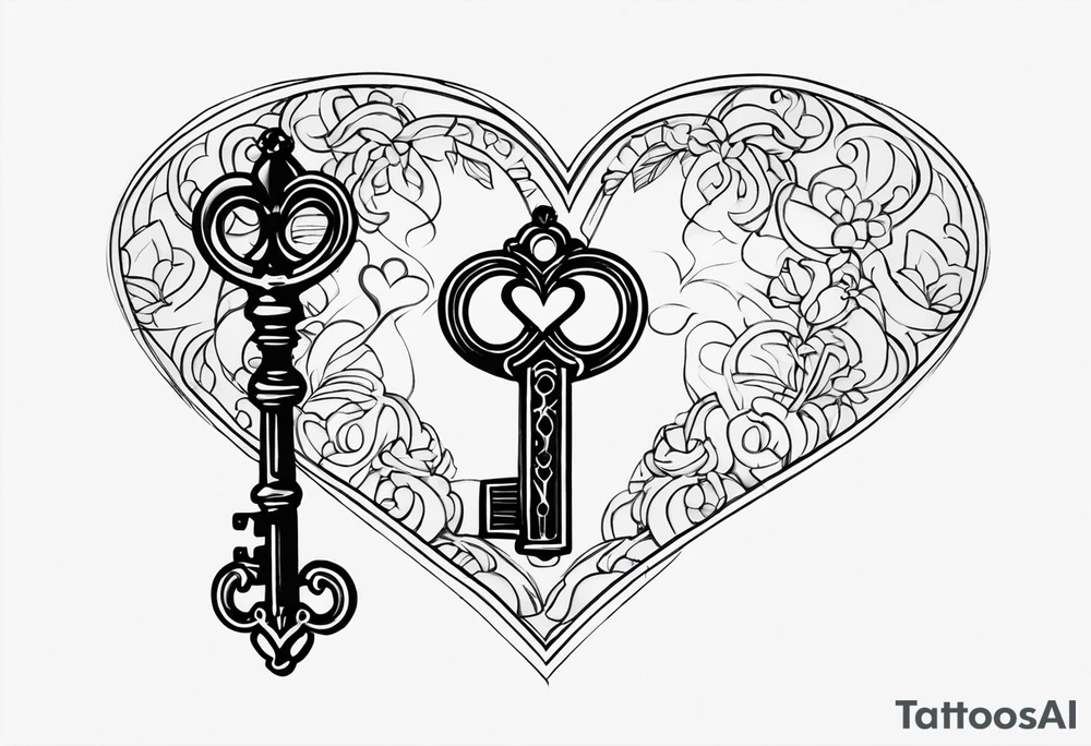 heart shaped antique key tattoo idea