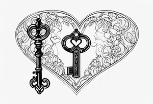 heart shaped antique key tattoo idea