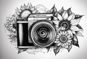 sunflower, book, camera, fish tattoo idea