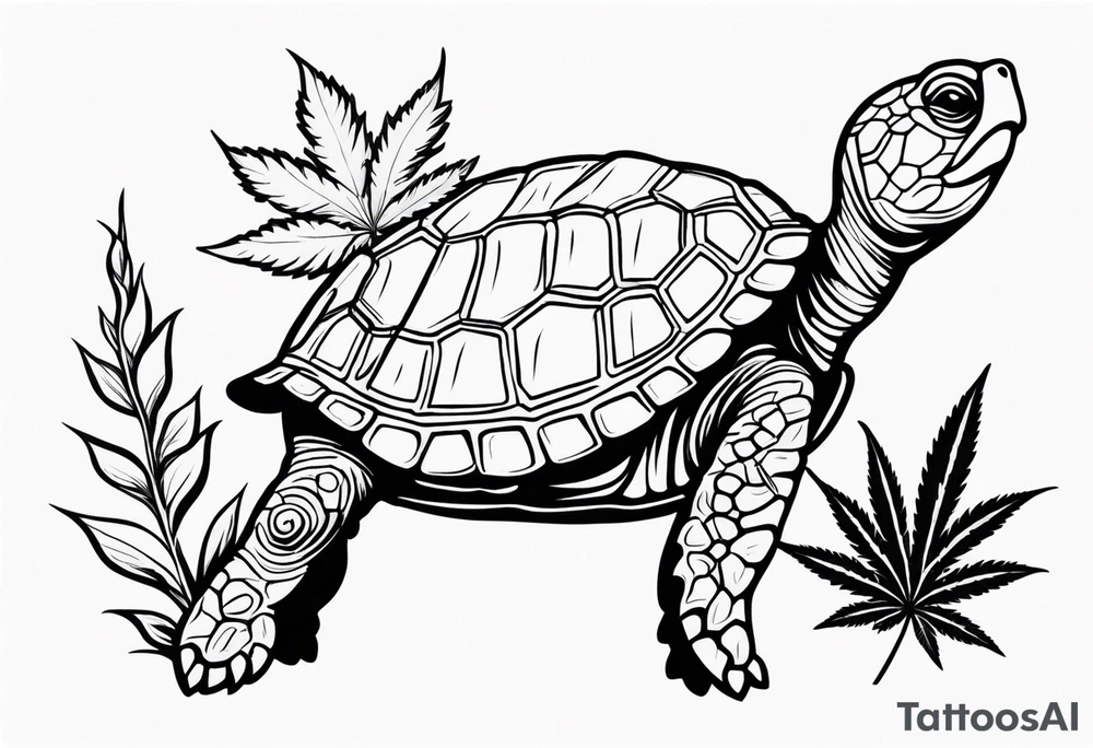 Cartoon turtle, marijuana leaf tattoo idea