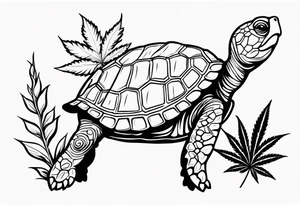 Cartoon turtle, marijuana leaf tattoo idea