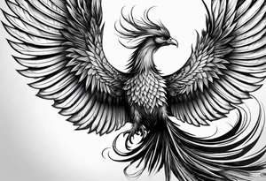 asian elegant long feathered phoenix
in flight tattoo idea