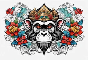 traditional japanese art monkey tattoo idea