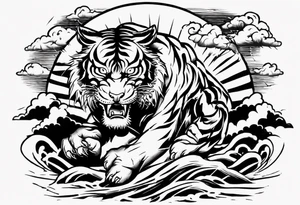 Tiger with lightning and the sun in the background for a forearm tattoo tattoo idea