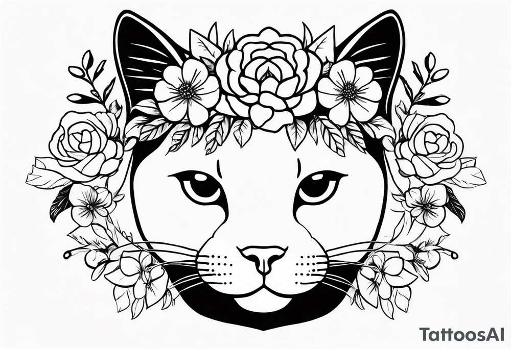 Cat with floral crown tattoo idea