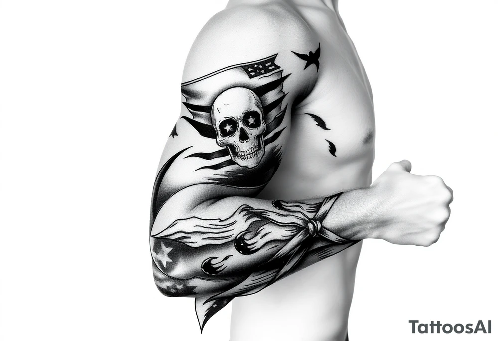 pirate flag, sun rise, tattoo idea