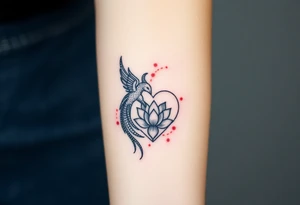 the phoenix and hour glass with lotus flower in kintsugi heart design tattoo idea