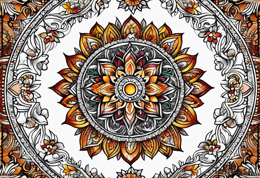 male moon mandala Knee tattoo in fall colors tattoo idea